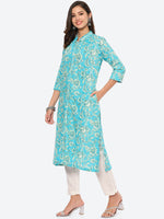 Thumbnail for Biba Women Turquoise Blue Ethnic Motifs Printed Kurta - Distacart