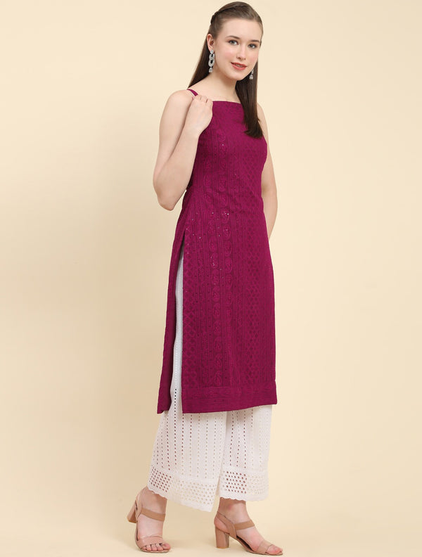 Kalini Ethnic Motifs Embroidered Chikankari Georgette Kurta - Distacart
