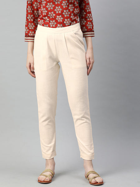 Jaipur Kurti Women Off-White Cropped Trousers - Distacart