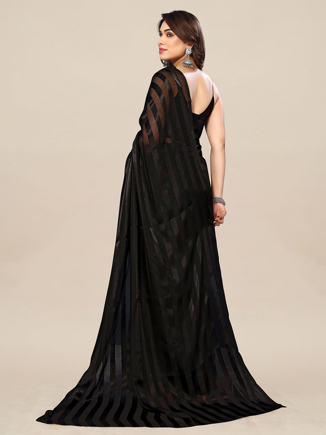 Kalini Striped Satin Belted Saree - Distacart