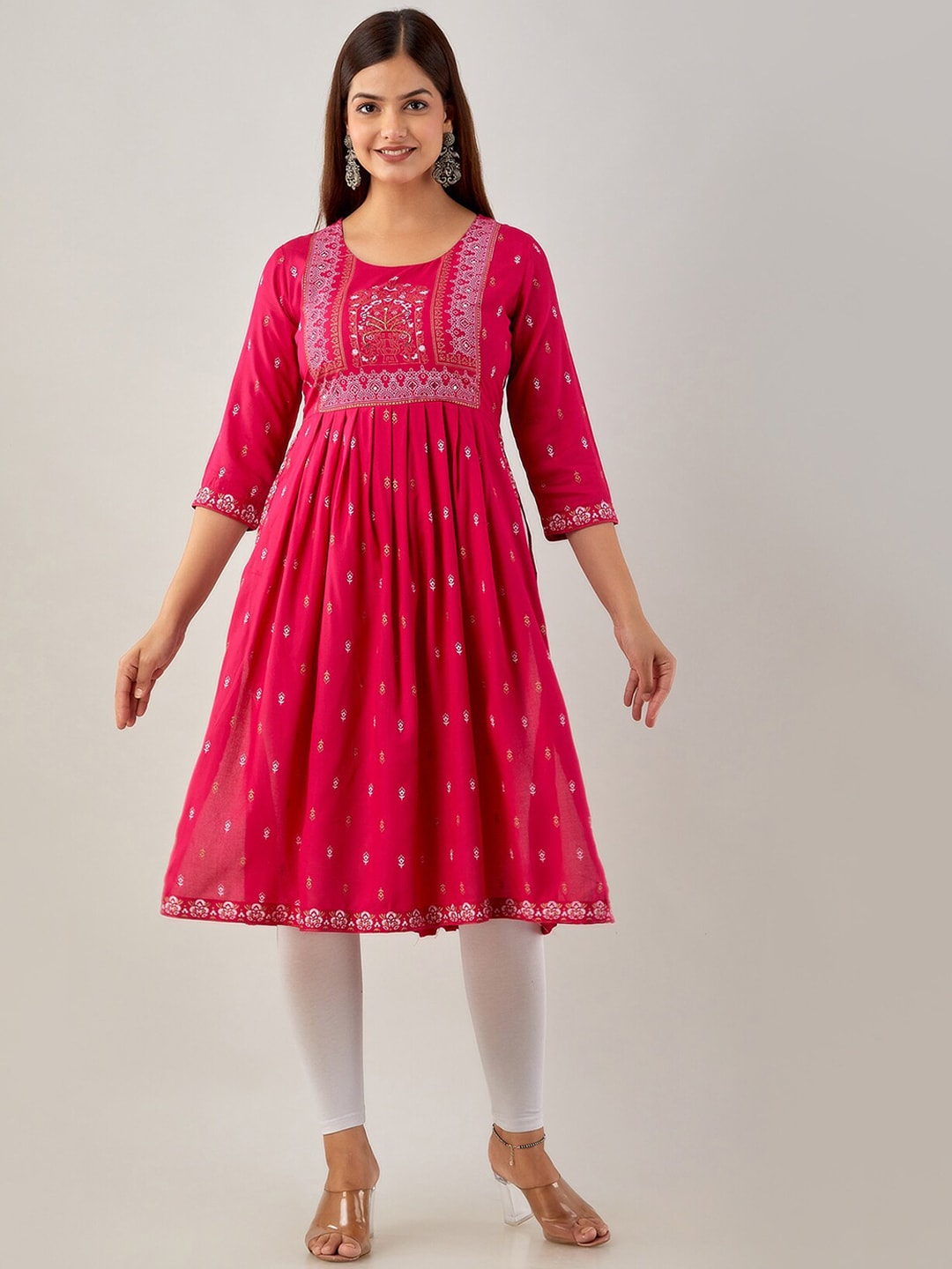 Kalini Ethnic Motifs Printed Mirror Work Kurta - Distacart