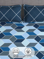 Thumbnail for Story@home Arena Blue & Grey Geometric Printed 180 TC Queen Bedsheet & 2 Pillow Covers - Distacart