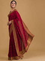 Thumbnail for Koskii Maroon Ethnic Motifs Zari Saree - Distacart