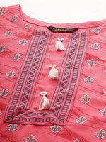 Thumbnail for Sangria Women Pink & Grey Screen Print Kurta with Trousers - Distacart