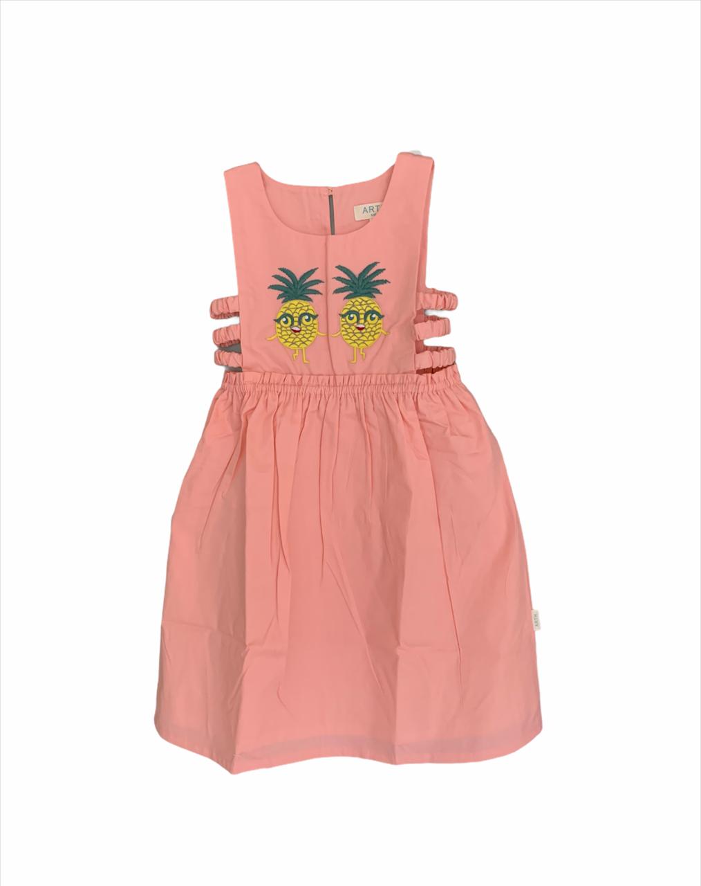 ArthLife Peach Pineapple Embroidered Dress - Distacart