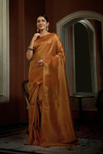 Thumbnail for Vardha Ochre Yellow Golden Zari Kanjeevaram Silk Saree