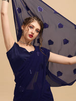 Thumbnail for Sangria Navy Blue Sequinned Pure Georgette Saree - Distacart