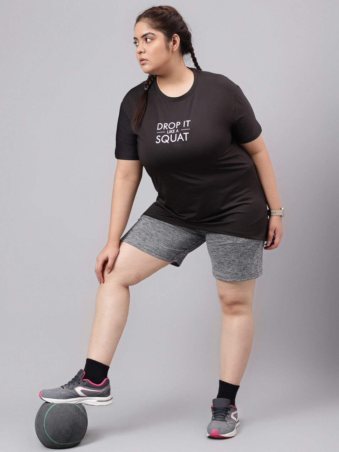 MKH Plus Size Typography Printed Drop-Shoulder Sleeves Relaxed Fit Dri-FIT T-shirt - Distacart
