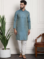 Thumbnail for Sojanya Men Blue Ethnic Motifs Kurta with Pyjamas & Nehru Jacket - Distacart