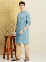 Thumbnail for House of Pataudi Jashn Zari Work Sequined Detail Floral Embroidered Kurta - Distacart