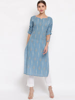 Thumbnail for Janasya Blue Printed Straight Kurta - Distacart