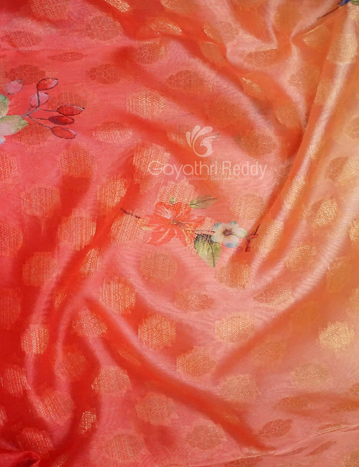 Shades of Red Colour Floral Design Banaras Semi Silk Saree By Gayathri Reddy Designer Studio - Distacart