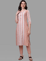 Thumbnail for HERE&NOW Peach & White Striped Pure Cotton Kurta With Trousers & Dupatta - Distacart