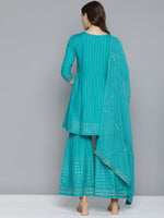 Thumbnail for HERE&NOW Floral Yoke Design Regular Beads and Stones Pure Cotton Kurta with Sharara - Distacart