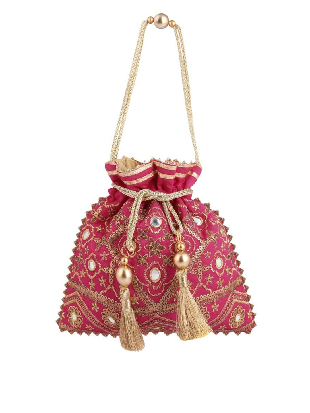 Masq Pink & Gold-Toned Embroidered Potli Clutch - Distacart