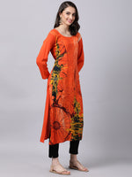 Thumbnail for Souchii Women Orange Printed Floral Kurta - Distacart