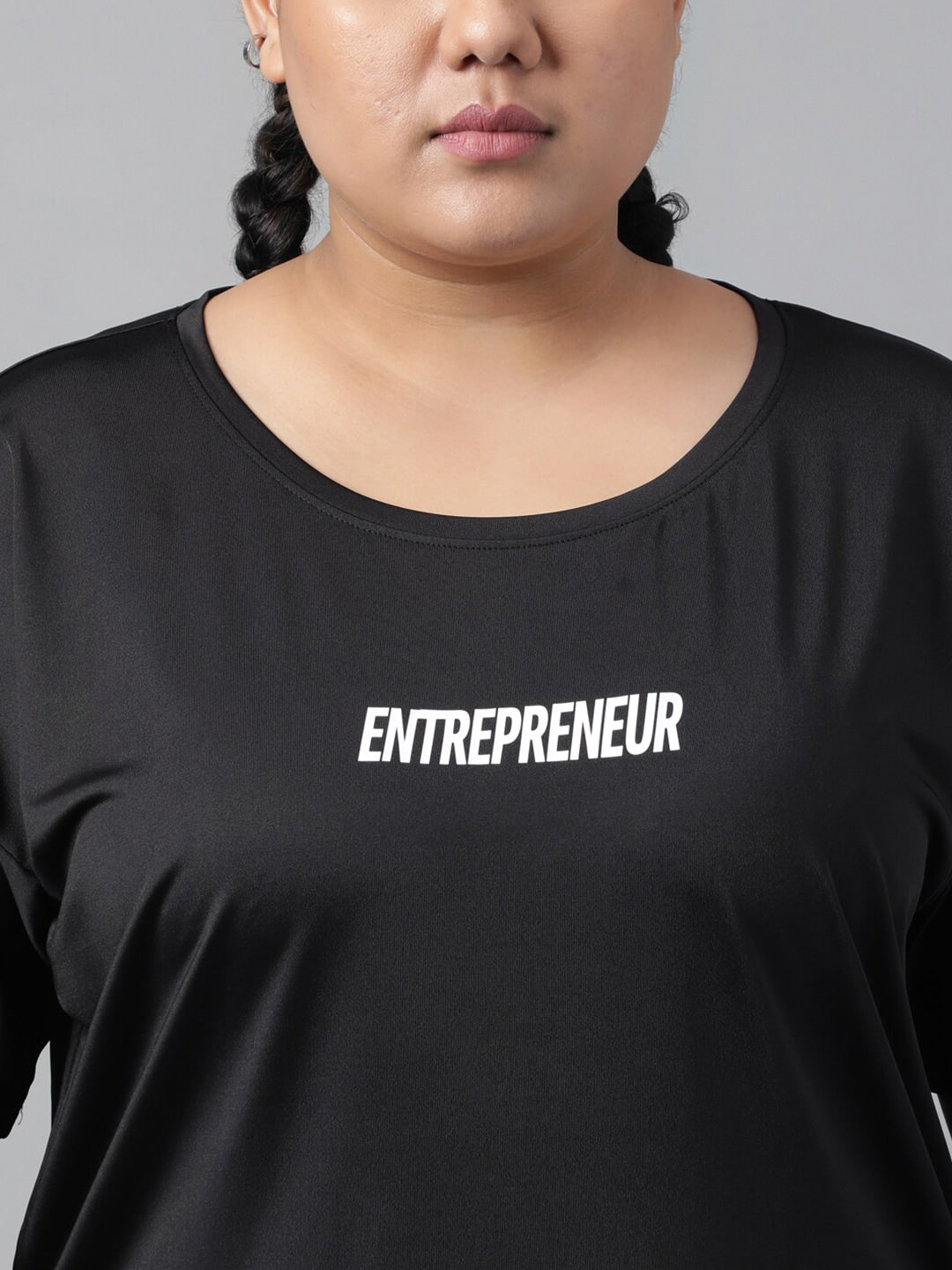 MKH Women Plus Size Typography Printed Drop shoulder Sleeves Dri-FIT Relaxed Fit T-shirt - Distacart