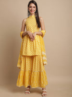 Thumbnail for Kalini Ethnic Motifs Printed Pure Cotton A-Line Kurti & Sharara With Dupatta - Distacart