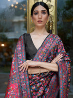 Thumbnail for Mitera Black & Pink Floral Silk Blend Saree - Distacart