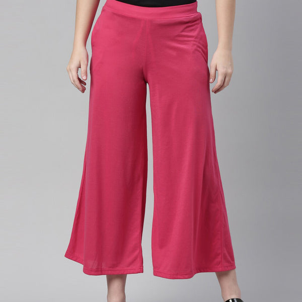 Souchii Women Beautiful Pink Knitted Palazzos - Distacart