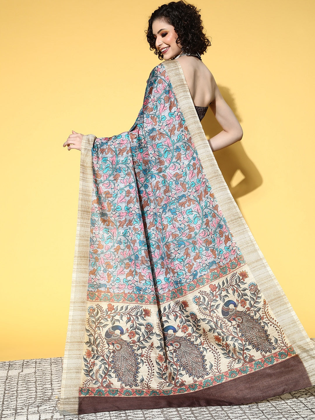 Saree Mall Kalamkari Saree With Solid Border - Distacart