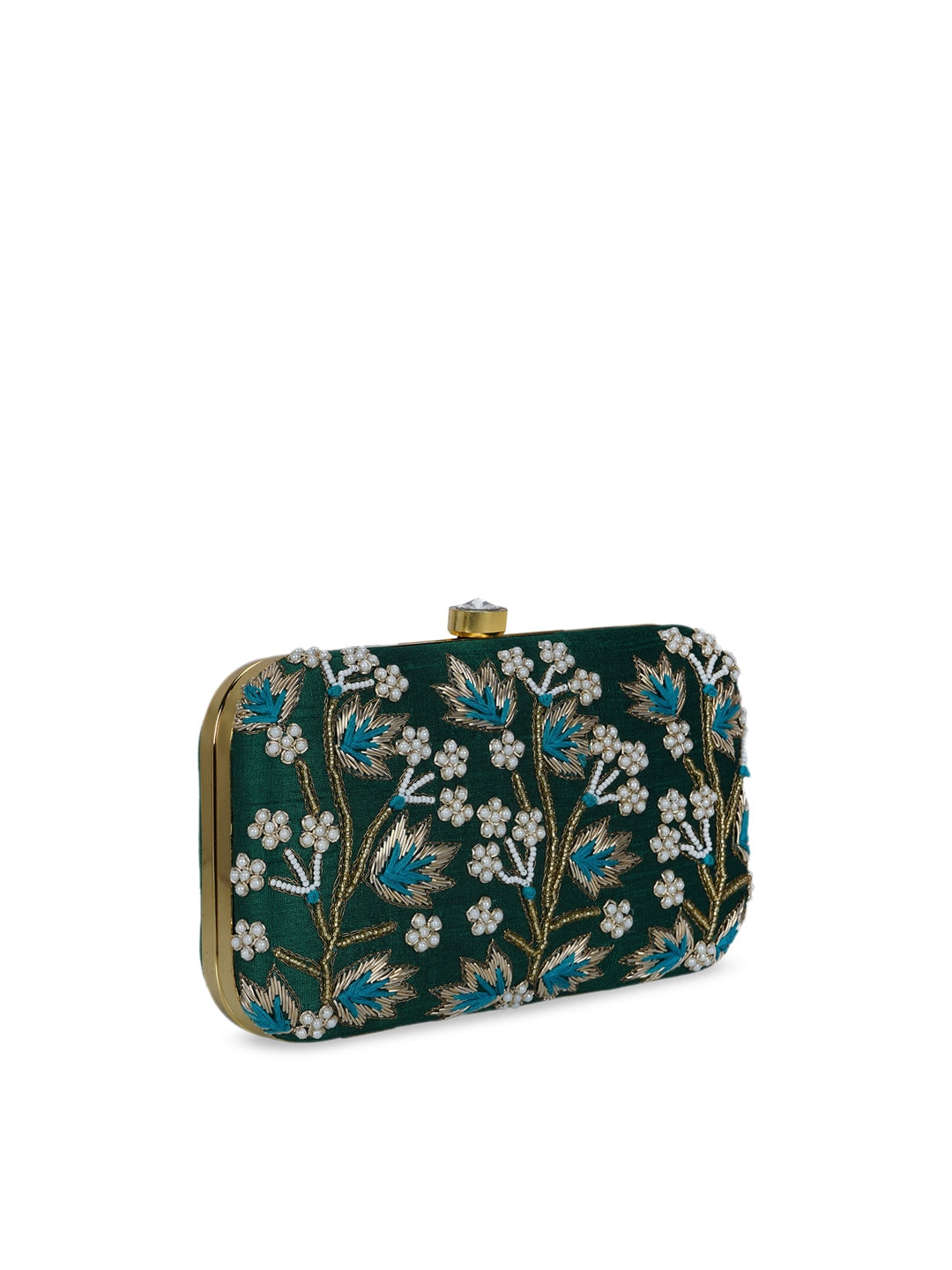 Anekaant Green & White Embellished Clutch - Distacart