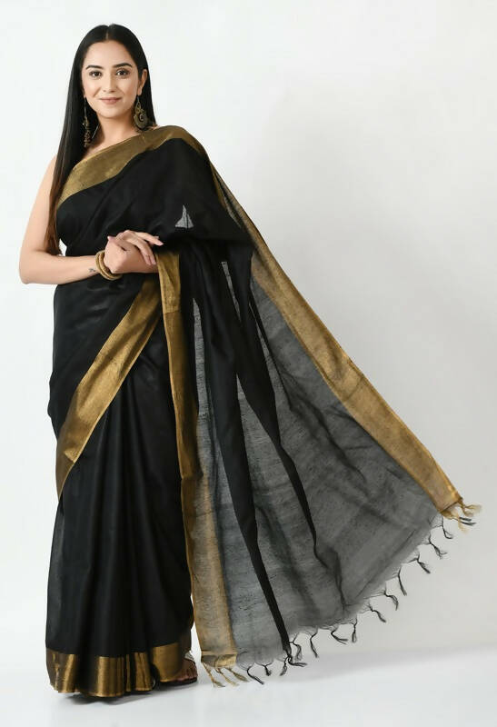 Mominos Fashion Moeza Black Bhagalpuri Handloom Silk Jay Shree Saree with unstitched Blouse piece - Distacart