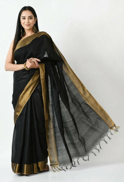 Mominos Fashion Moeza Black Bhagalpuri Handloom Silk Jay Shree Saree with unstitched Blouse piece - Distacart