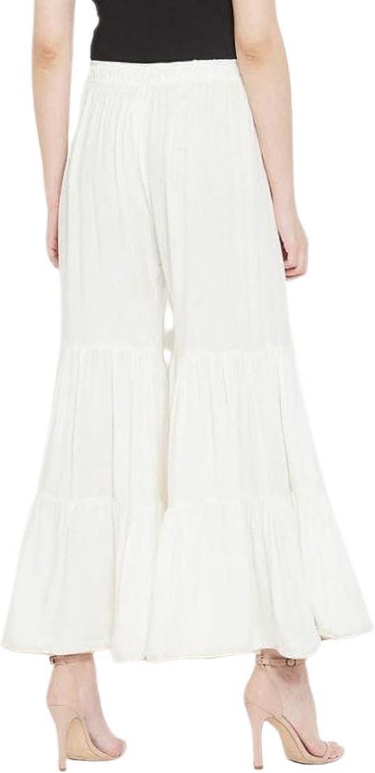 PAVONINE Off-White Color Solid 3-Panels Flared Sharara - Distacart