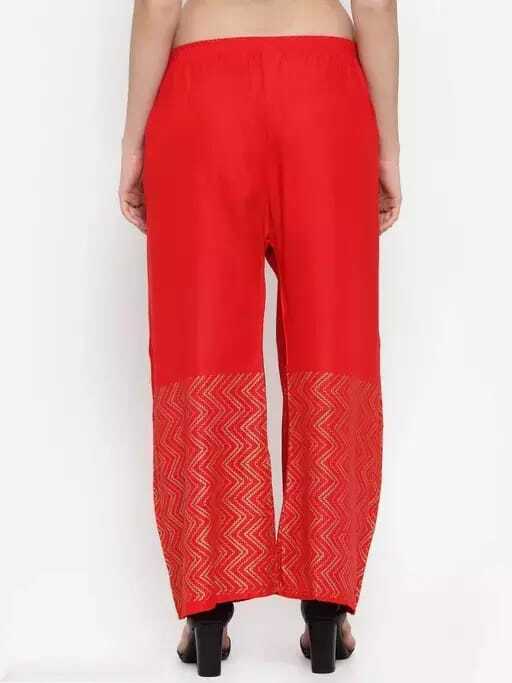 PAVONINE Red Color Rayon Fabric Zig-Zag Printed Palazzo For Women - Distacart