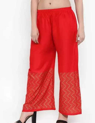 PAVONINE Red Color Rayon Fabric Zig-Zag Printed Palazzo For Women - Distacart