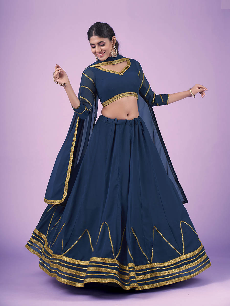 Myra Navy Blue Georgette Embroidered Designer Lehenga - Distacart