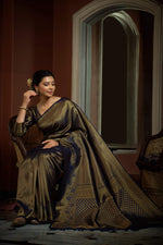 Thumbnail for Vardha Oxford Blue Golden Zari Kanjeevaram Silk Saree