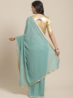 Thumbnail for Saree Mall Blue & Golden Quirky Print Saree - Distacart