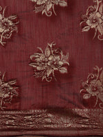 Thumbnail for Saree Mall Maroon Floral Linen Blend Banarasi Saree - Distacart