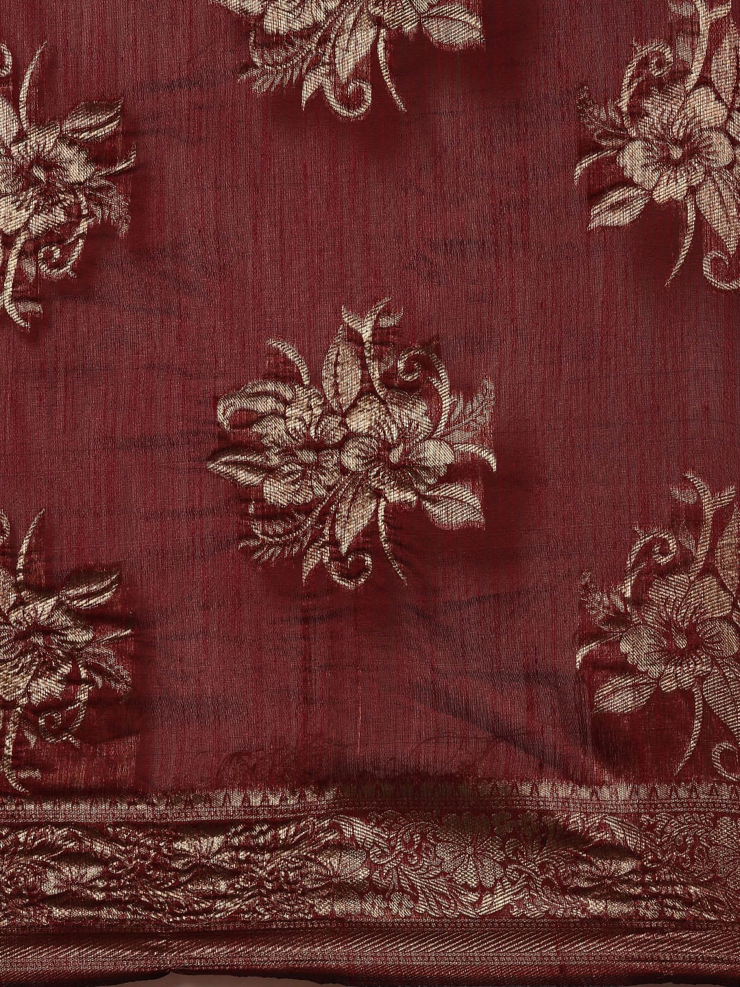 Saree Mall Maroon Floral Linen Blend Banarasi Saree - Distacart