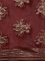 Thumbnail for Saree Mall Maroon Floral Linen Blend Banarasi Saree - Distacart