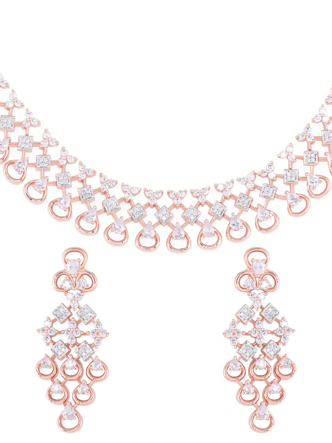 Saraf RS Jewellery Rose Gold-Plated White AD-Studded Handcrafted Jewellery Set - Distacart