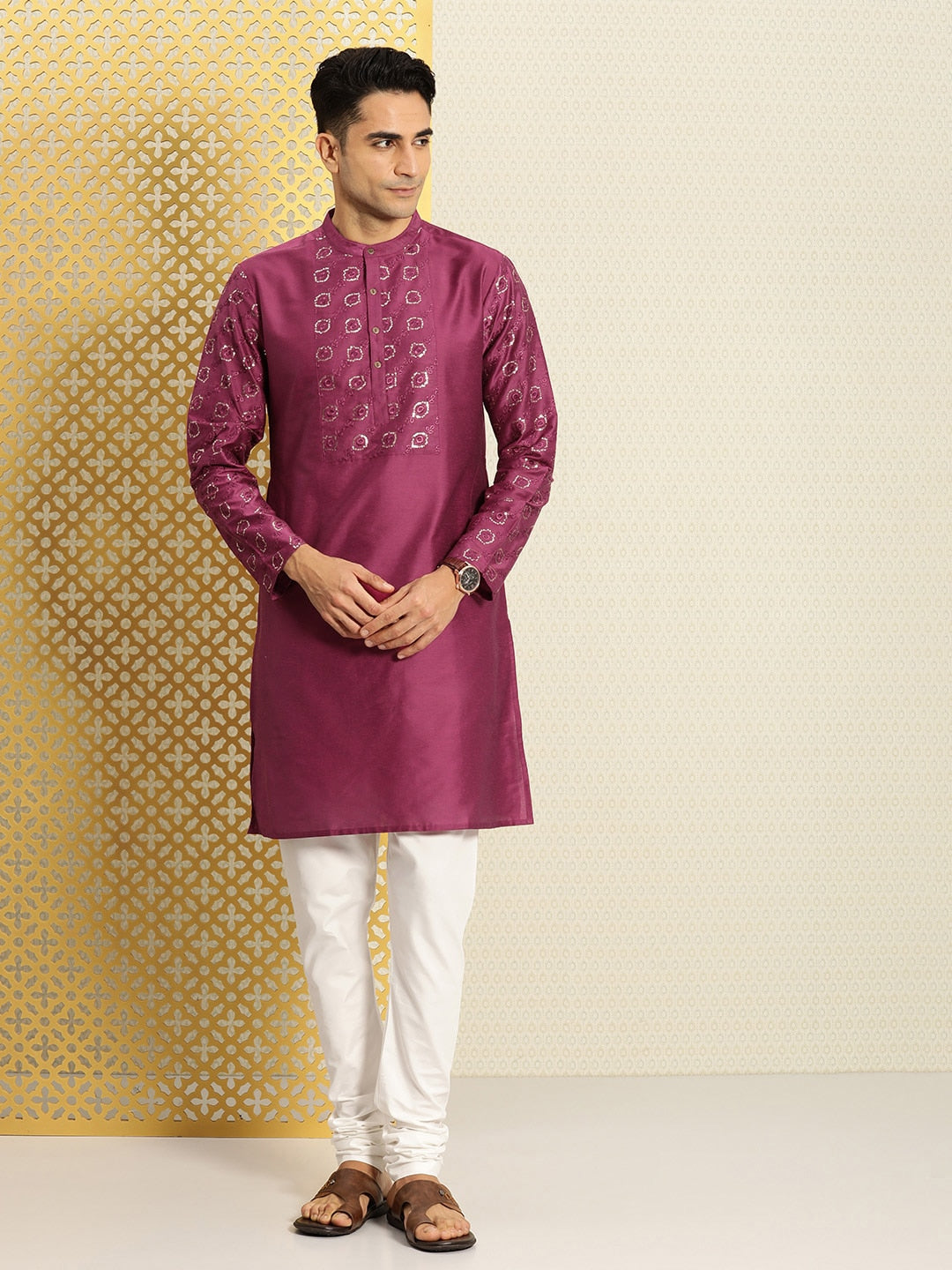 House of Pataudi Jashn Ethnic Motifs Yoke Design Sequinned Kurta - Distacart