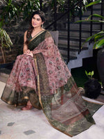 Thumbnail for Kalini Pink & Green Floral Zari Organza Saree - Distacart