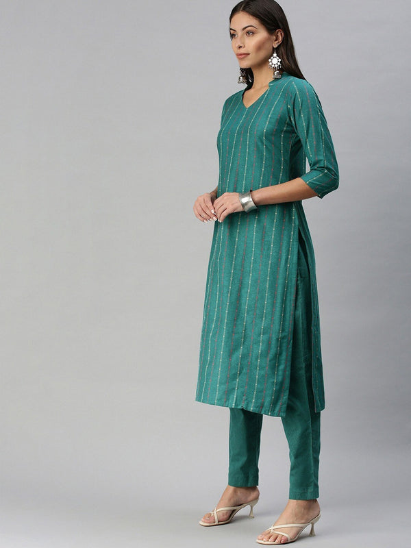 Kalini Mandarin Collar Woven Design Kurta with Trousers - Distacart