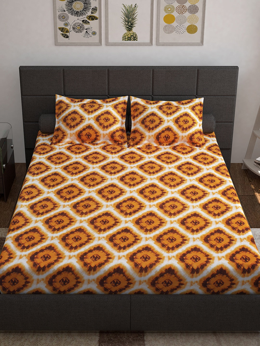 Story@home Unisex Yellow Geometric Cotton 152 TC 1 King Size Bedsheet with 2 Pillow Covers - Distacart
