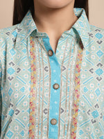 Thumbnail for Kalini Ethnic Motifs Printed Shirt Collar Yoke Zari Pure Cotton Pathani Kurta With Salwar - Distacart