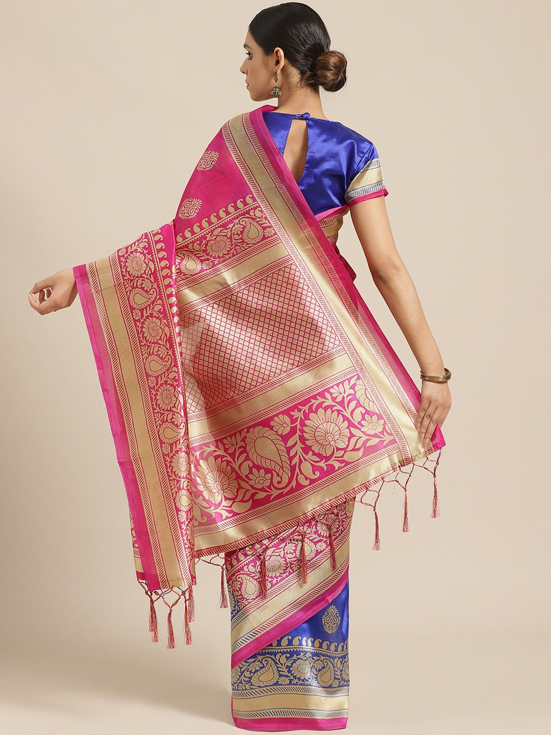 Saree Mall Pink & Blue Paisley Print Half & Half Saree - Distacart