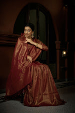 Thumbnail for Vardha Carnelian Maroon Golden Zari Kanjeevaram Silk Saree
