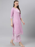 Thumbnail for Khushal K Women Lavender Printed Kurta with Palazzos - Distacart