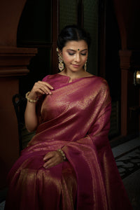 Thumbnail for Vardha Barbie Pink Golden Zari Kanjeevaram Silk Saree