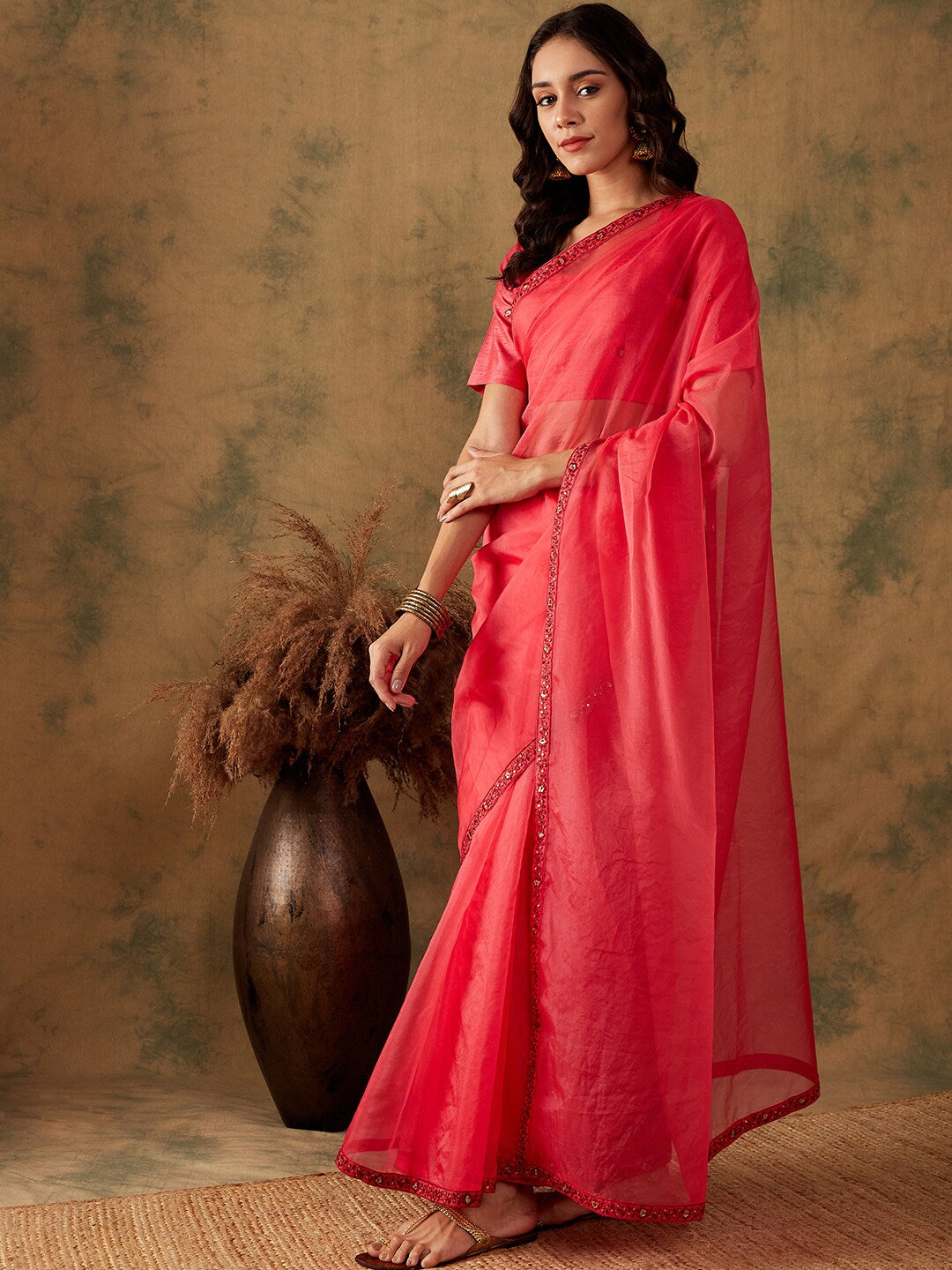 Sangria Thread & Sequin Embroidered Border Sarees - Distacart
