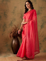 Thumbnail for Sangria Thread & Sequin Embroidered Border Sarees - Distacart