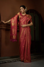 Thumbnail for Vardha Carmine Red Golden Zari Kanjeevaram Silk Saree